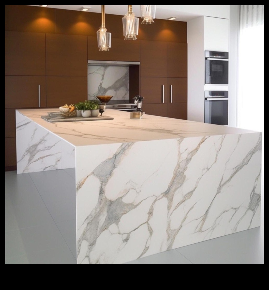 Kādi ir daži radoši veidi, kā izmantot marmoru virtuves dizainā, lai iegūtu elegantu pieskārienu?