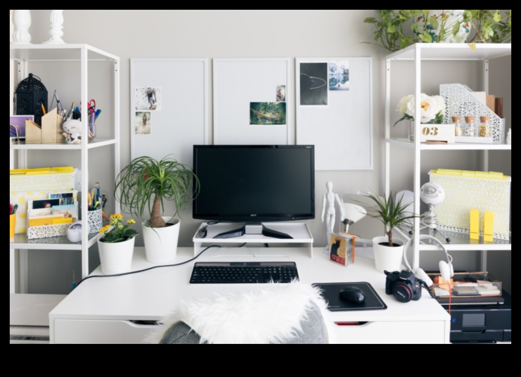 Produktivitātes uzlabošana mājas biroja telpu interjera dekors