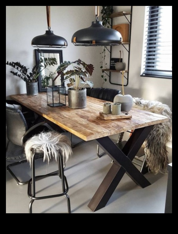 Industriālas ēdamistabas dekors Mūsdienīgs lauku stila klasisks 6 Industriālās elegantās ēdamistabas dekoru idejas