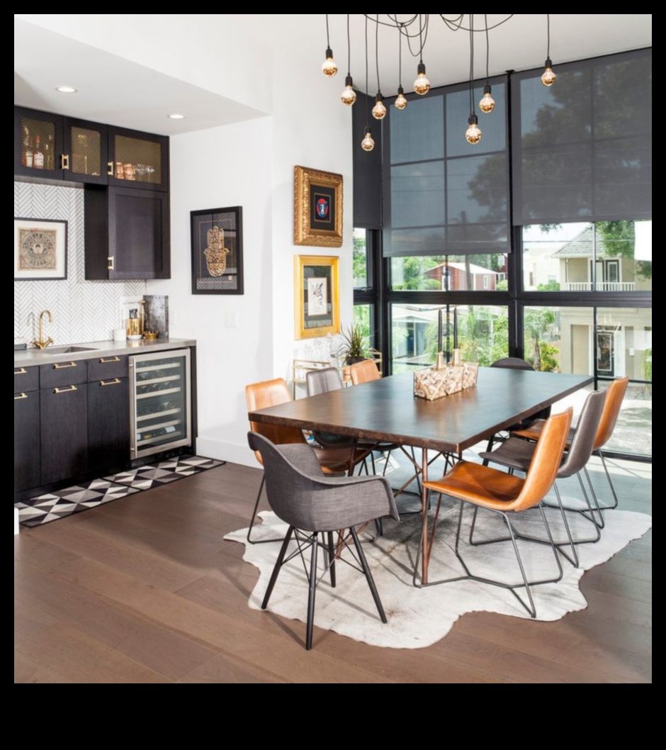 Industriālais ēdamistabas dekors Mūsdienīgs lauku stila klasisks 5 Industriālās elegantās ēdamistabas dekoru idejas