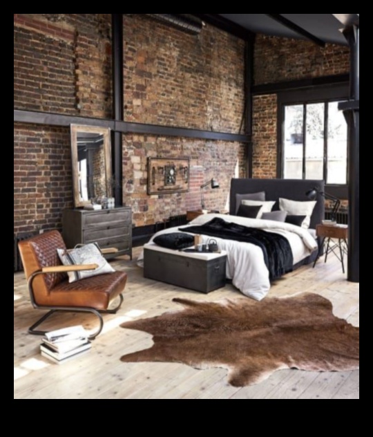 Industriāli elegants guļamistabas dekors